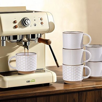 Great Ambitions 4-Pack 12oz Textured Ceramic Coffee Mugs, Stackable, Dishwasher Safe, Off-White