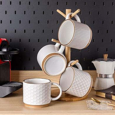 Great Ambitions 4-Pack 12oz Textured Ceramic Coffee Mugs, Stackable, Dishwasher Safe, Off-White