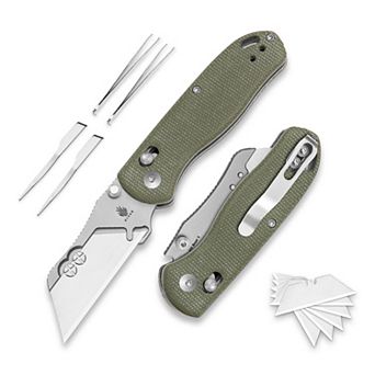 Kizer Drop Bear Utility Pocket Knife, One-Handed Folding Box Cutter - 5 Extra Blades