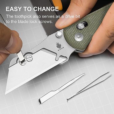 Kizer Drop Bear Utility Pocket Knife, One-Handed Folding Box Cutter - 5 Extra Blades