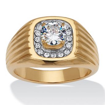 Men's 1.25 TCW Round Cubic Zirconia Gold Ion-Plated Stainless Steel Dome Ring