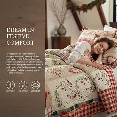 Deer Print Christmas Quilt Set, King 3pc Rustic Lodge Style Lightweight Bedding