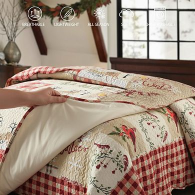 Deer Print Christmas Quilt Set, King 3pc Rustic Lodge Style Lightweight Bedding
