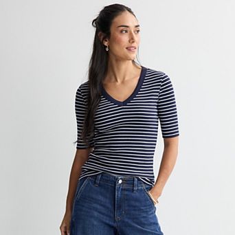 Women's Sonoma Goods For Life® Rib Elbow Sleeve V-Neck Tee