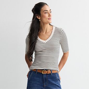 Women's Sonoma Goods For Life® Rib Elbow Sleeve V-Neck Tee