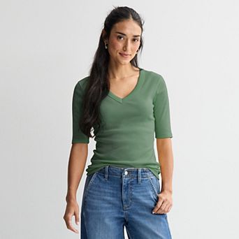 Women's Sonoma Goods For Life® Rib Elbow Sleeve V-Neck Tee