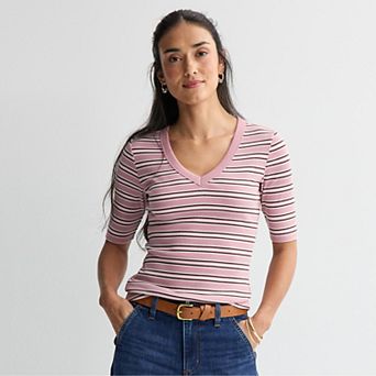 Women's Sonoma Goods For Life® Rib Elbow Sleeve V-Neck Tee