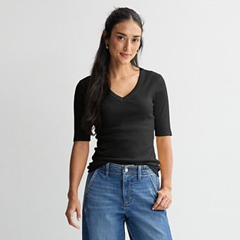 Women's Sonoma Goods For Life® Rib Elbow Sleeve V-Neck Tee