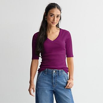 Women's Sonoma Goods For Life® Rib Elbow Sleeve V-Neck Tee