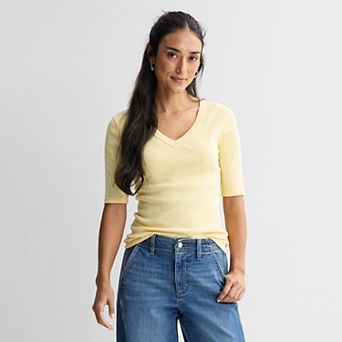Women's Sonoma Goods For Life® Rib Elbow Sleeve V-Neck Tee