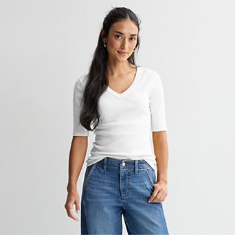Women's Sonoma Goods For Life® Rib Elbow Sleeve V-Neck Tee