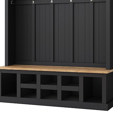 Farmhouse 78" Hall Tree with Storage Bench, 6 Hooks & 13-Compartment Shoe Cubby