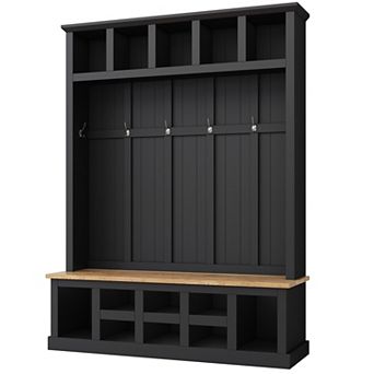 Farmhouse 78" Hall Tree with Storage Bench, 6 Hooks & 13-Compartment Shoe Cubby