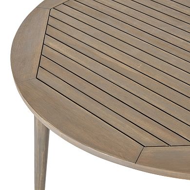 TEINIE 47" Round Outdoor Acacia Wood Dining Table Teak Finish