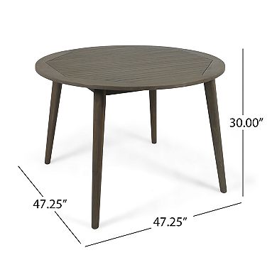 TEINIE 47" Round Outdoor Acacia Wood Dining Table Teak Finish