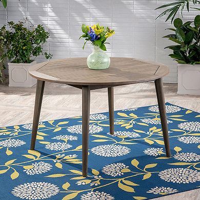 TEINIE 47" Round Outdoor Acacia Wood Dining Table Teak Finish