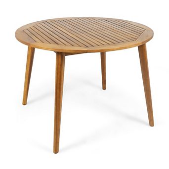 TEINIE 47" Round Outdoor Acacia Wood Dining Table Teak Finish
