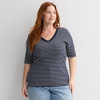 Plus Size Sonoma Goods For Life® Rib Elbow Sleeve V-Neck Tee