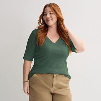Plus Size Sonoma Goods For Life® Rib Elbow Sleeve V-Neck Tee