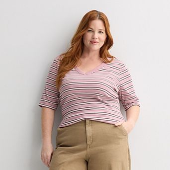 Plus Size Sonoma Goods For Life® Rib Elbow Sleeve V-Neck Tee