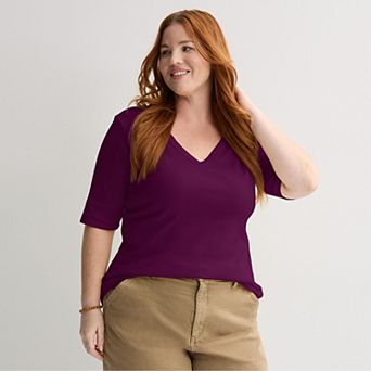 Plus Size Sonoma Goods For Life® Rib Elbow Sleeve V-Neck Tee