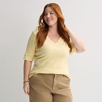Plus Size Sonoma Goods For Life® Rib Elbow Sleeve V-Neck Tee