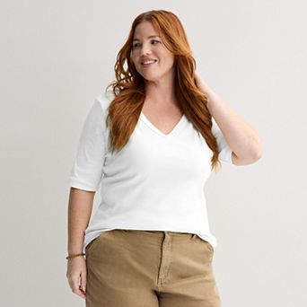 Plus Size Sonoma Goods For Life® Rib Elbow Sleeve V-Neck Tee