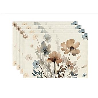 Brown Placemats Set of 4, 12x18 Inch Seasonal Spring Table Mats for Party Kitchen Dining Decoration
