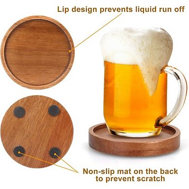 Great Ambitions 6-Pc Acacia Wood Coaster Set with Holder, Rustic Home Decor