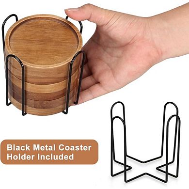 Great Ambitions 6-Pc Acacia Wood Coaster Set with Holder, Rustic Home Decor
