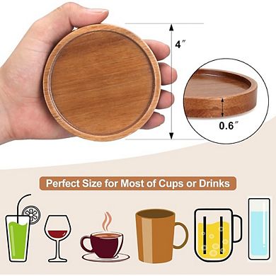 Great Ambitions 6-Pc Acacia Wood Coaster Set with Holder, Rustic Home Decor