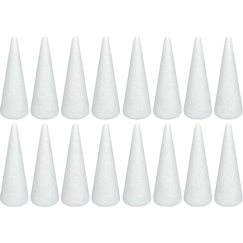 16 Pack Foam Cone Craft Set 2.76 x 7.2 in White Polystyrene Cones