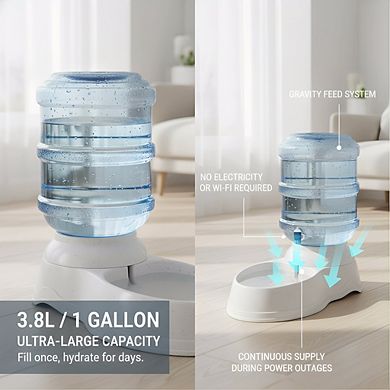 Gray Gravity Pet Water Dispenser 1 Gallon, Easy Clean for Cats Dogs
