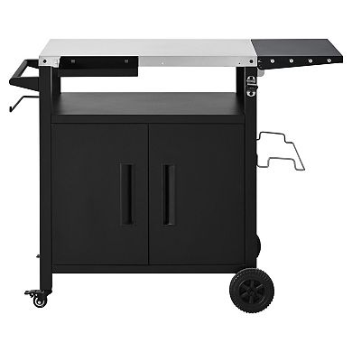 Rolling Outdoor Kitchen Island: Stainless Steel Grill Cart with Folding Table & Storage Cabinet