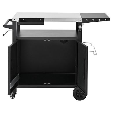 Rolling Outdoor Kitchen Island: Stainless Steel Grill Cart with Folding Table & Storage Cabinet