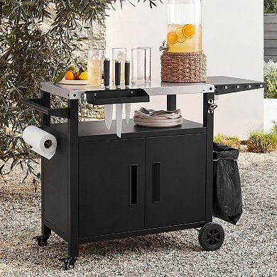 Rolling Outdoor Kitchen Island: Stainless Steel Grill Cart with Folding Table & Storage Cabinet