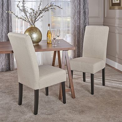 TEINIE Upholstered Dining Chairs Set of 2 Beige Fabric Dark Brown Legs
