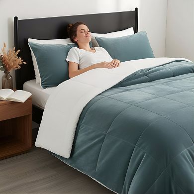 King Micromink Sherpa Comforter Set, 3pc Ultra-Soft & Plush Warm for Fall Winter