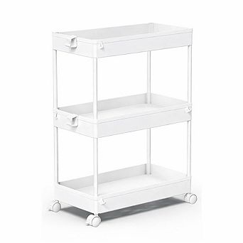 3 tier Rolling Storage Cart Mobile Utility Organizer for Bathroom, Laundry Room & Kitchen, White
