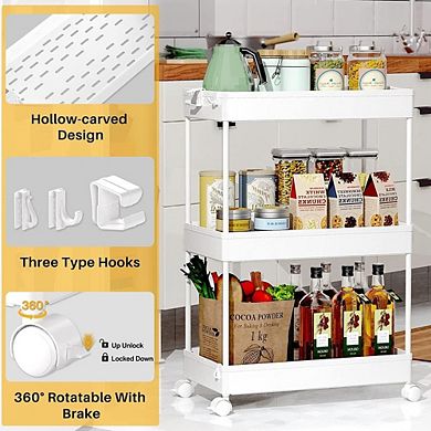 3 Tier Rolling Storage Cart Mobile Utility Organizer for Bathroom, Laundry Room & Kitchen, White