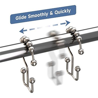 Shower Curtain Hooks Rings, Rust Resistant Metal Double Glide Shower Hooks Rings Set of 12 Hooks