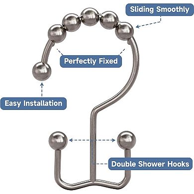 Shower Curtain Hooks Rings, Rust Resistant Metal Double Glide Shower Hooks Rings Set of 12 Hooks