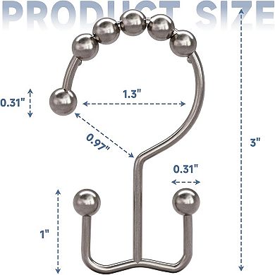 Shower Curtain Hooks Rings, Rust Resistant Metal Double Glide Shower Hooks Rings Set of 12 Hooks