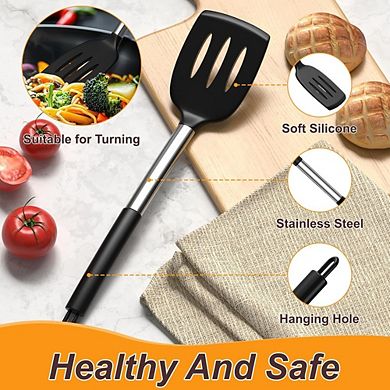 Great Ambitions 4-Pc Silicone Utensil Set for Nonstick Cookware, Heat Resistant Black