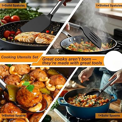 Great Ambitions 4-Pc Silicone Utensil Set for Nonstick Cookware, Heat Resistant Black