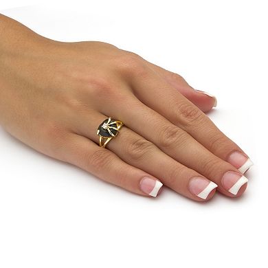 Heart-Shaped Genuine Onyx Cubic Zirconia Accent Gold-Plated Cocktail Ring