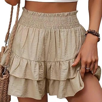 Women's Casual High Waist Ruffled Layered Shorts Elastic Waist Comfy Short Skirt Summer Beachwear