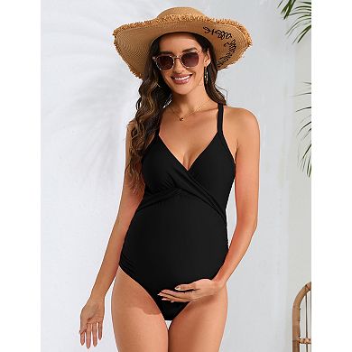 Women's Maternity V Neck Adjustable Strap One-Piece Swimsuits