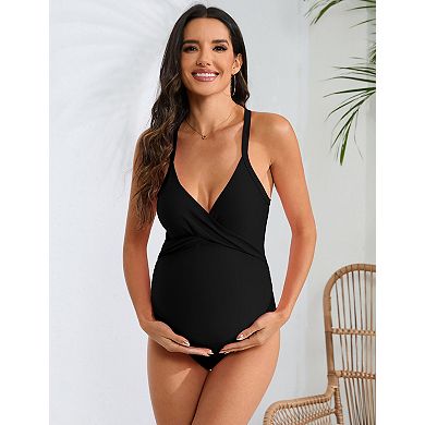 Women's Maternity V Neck Adjustable Strap One-Piece Swimsuits