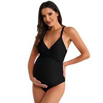 Women's Maternity V Neck Adjustable Strap One-Piece Swimsuits
